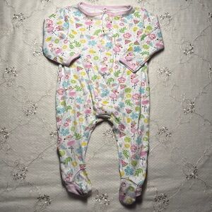 easy magnetic-close flamingo beach print footed onesie – size 6–9 months